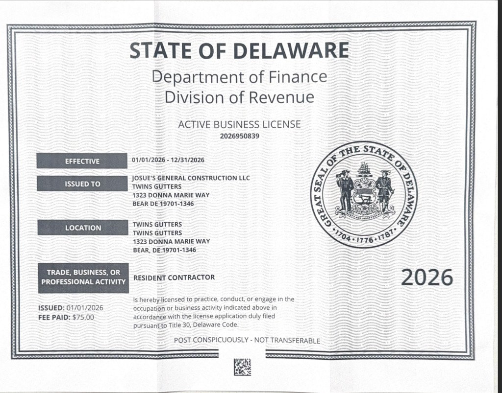 Delaware active business license