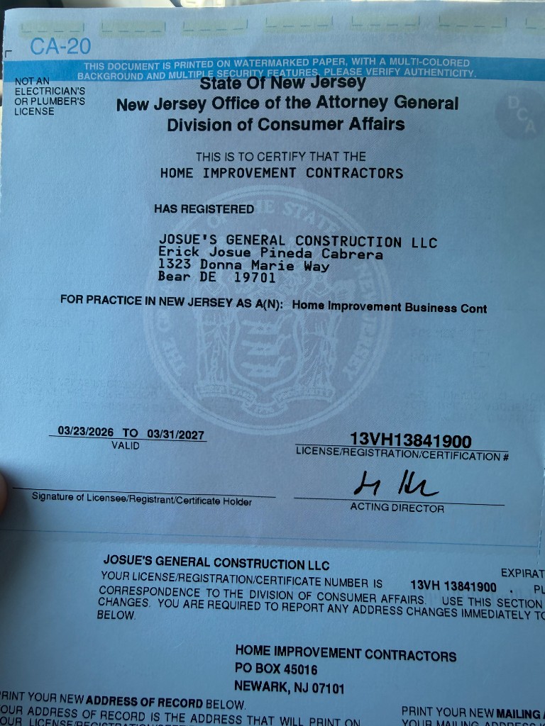 New Jersey home improvement contractor registration